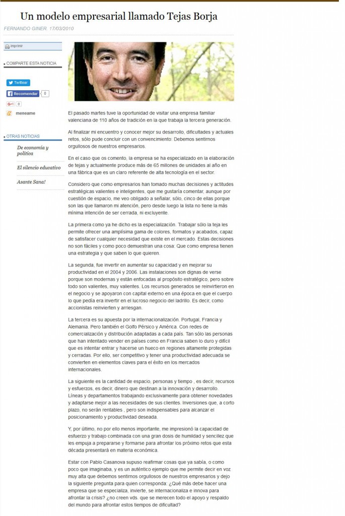 Un modelo empresarial llamado Tejas Borja